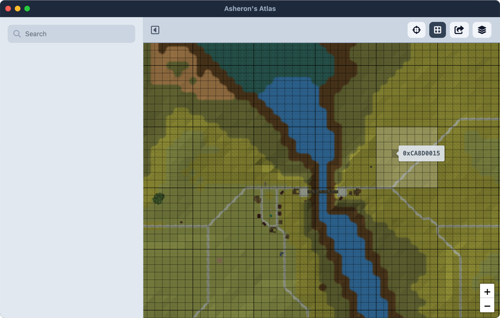 Screenshot of the main interface of the Asheron's Atlas mapping app.